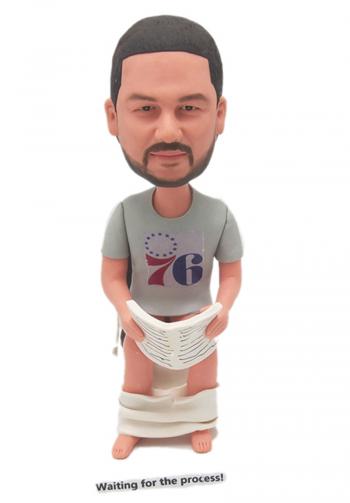 Custom bobblehead man sitting on toilet funny gift for Dad