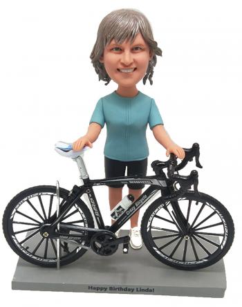 Custom cyclist bobblehead female with bike