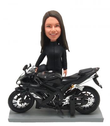 Custom motorcycle bobblehead female with sport bike